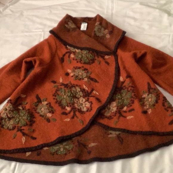 Rust and Black Floral Embroidered Wool Blend Jacket - Picture 1 of 12